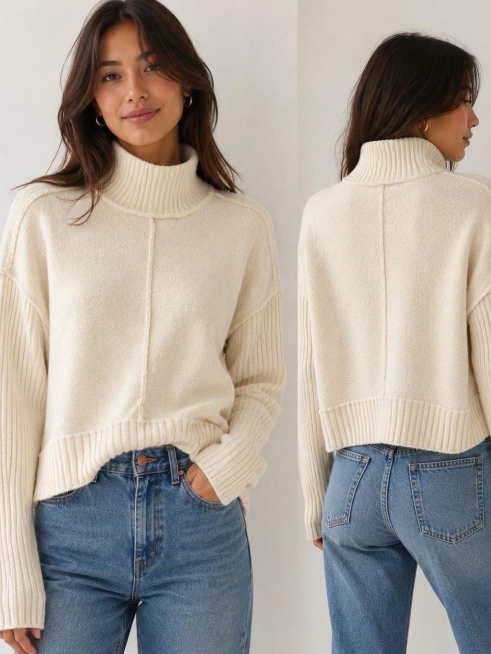 Anthropologie Maeve Gretchen Women's Cream Rib-Trim Sweater!